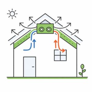 Ventilatiesysteem in een woning voor het afvoeren en aanvoeren van frisse lucht.