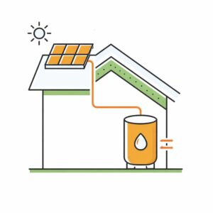 Zonneboiler op het dak van een woning voor het verwarmen van tapwater met zonne-energie.